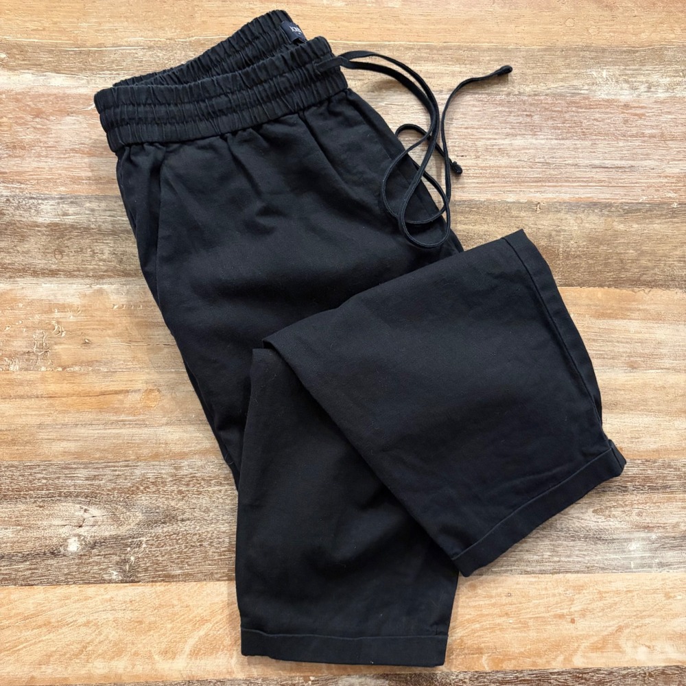 J.Crew Seaside Pants Black Linen Cotton Drawstring Elastic Waist AW839 Sz 8